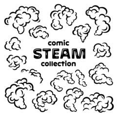 Set of comic cartoon funny steam smoke dust puff cloud vapor icons.