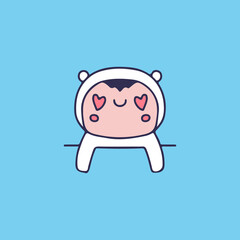Cute baby in love wearing animal costume. illustration for t shirt, poster, logo, sticker, or apparel merchandise.