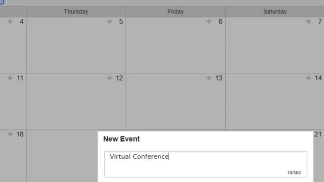 Creating a Scheduled Calendar Reminder of Video Meeting in To Do List. Create Virtual Conference Due Date Schedule Prompt in Personal Organizer Datebook. Digital Display View of Typing Entry