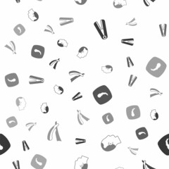 Set Curling iron for hair, Baldness, Human follicle and Straight razor on seamless pattern. Vector