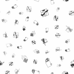 Set Plane and cardboard box, Delivery cargo truck, Forklift and Carton on seamless pattern. Vector