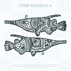 Boho style decorative Fish. Design For Coloring Book