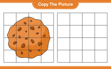 Copy the picture, copy the picture of Cookie using grid lines. Educational children game, printable worksheet, vector illustration