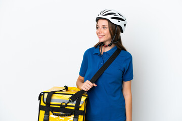 Lithuanian woman with thermal backpack looking side