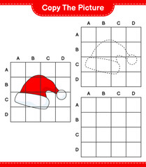 Copy the picture, copy the picture of Santa Hat using grid lines. Educational children game, printable worksheet, vector illustration