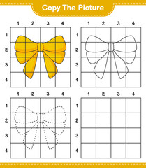 Copy the picture, copy the picture of Ribbon using grid lines. Educational children game, printable worksheet, vector illustration