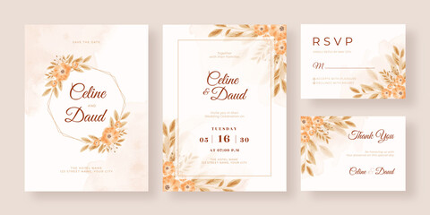 Minimalist wedding invitation with floral watercolor. beautiful watercolor wedding invitation template