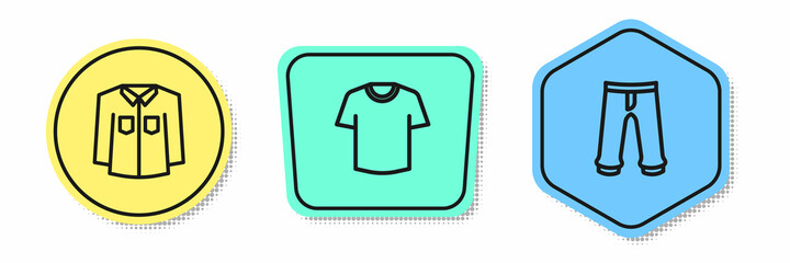 Set line Shirt, T-shirt and Pants. Colored shapes. Vector