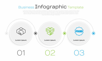 Set line Carton cardboard box, Unboxing and rice tag with Free. Business infographic template. Vector