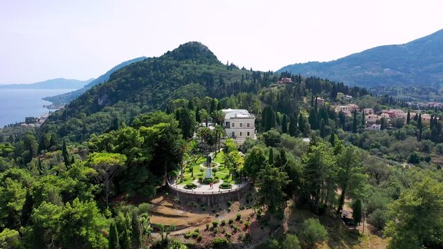 Achilleion palace in Corfu Island, Greece, built by Empress of Austria Elisabeth of Bavaria, also known as Sisi. The Achilleion palace in Corfu, Greece.