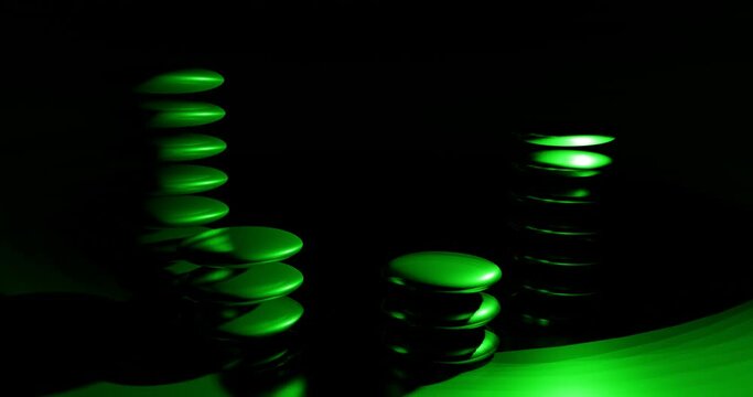 3d render with rounded surfaces with hanging posts in contrasting blue light