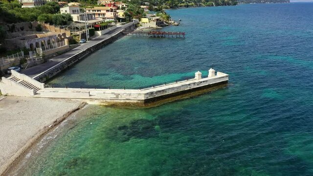 Kaiser Wilhelm's bridge and walkway a stone swim platform in Corfu, Greece