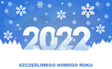 Fototapeta Kartka z życzeniami Szczęśliwego Nowego Roku 2022 w języku polskim obraz