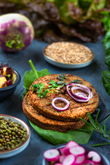 Vegetarian steaks vegan burger, - soy and wheat