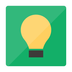 Light bulb icon within a green square icon. Vector. Can be used for hints and inspiration.