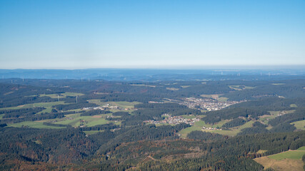 Wind turbines on the black forest - wide aerial view