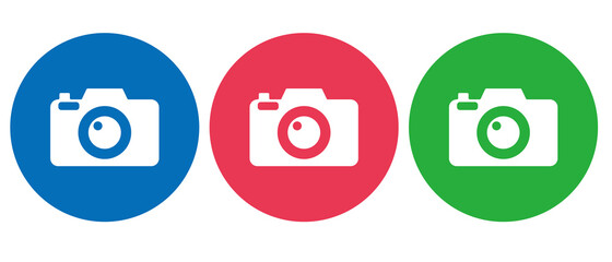 A set of round, colorful camera icons. Simple vector illustration that can be used for photography and other purposes.