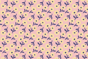 黄色の花柄のピンク背景の壁紙
