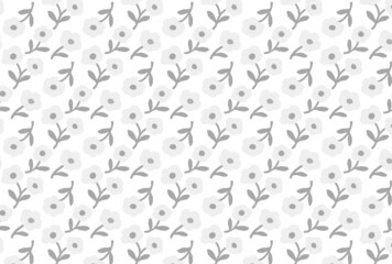 グレーの花柄の白背景の壁紙
