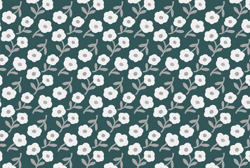 白の花柄の緑背景の壁紙
