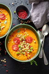 Delicious lentil soup as healthy and spicy appetizer.