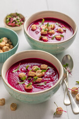 Tasty borsch soup as hot and healthy starter.