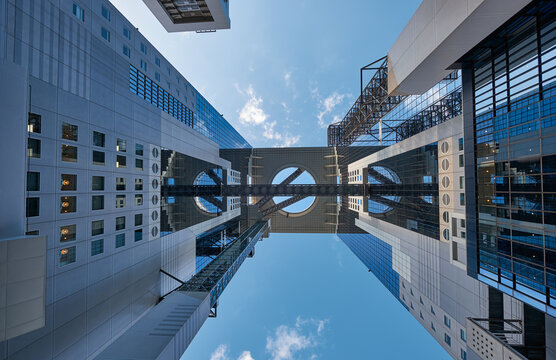 Umeda Sky Building, the bottom up view. Osaka. Japan