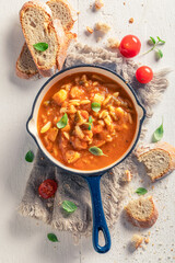 Delicious minestrone soup made of vegetables and legume.