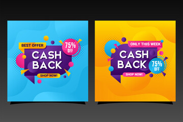 Social media promotion banner cash back colorful design collection