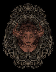 Fototapeta na wymiar illustration demonic angel with engraving style