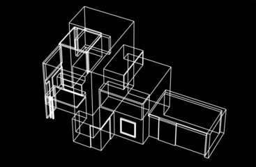 sketch of house on black background 3d drawing