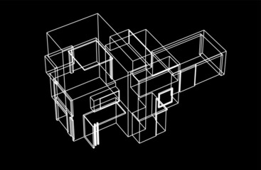 sketch of house on black background 3d drawing