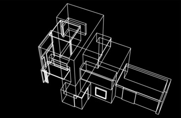 sketch of house on black background 3d drawing