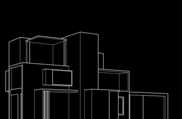 sketch of house on black background 3d drawing