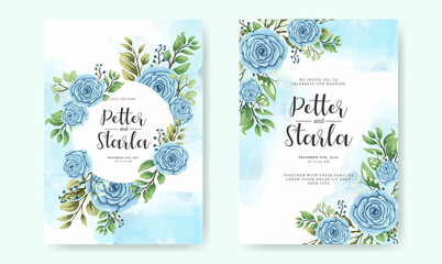 Beautiful wedding invitation card set with blue roses