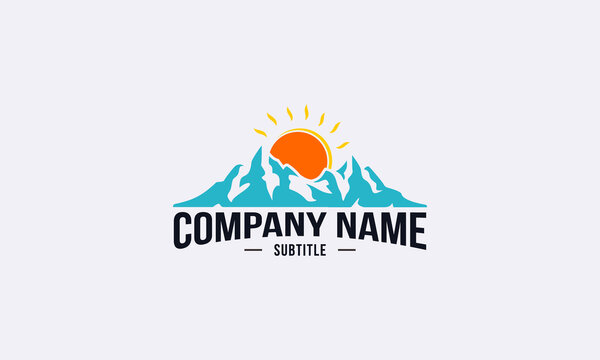 vector graphic illustration logo design for combination mountain and sun, adventure, outdoor, landscape