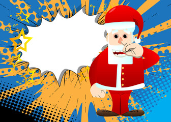 Santa Claus in his red clothes with white beard with sympathy. Vector cartoon character illustration.