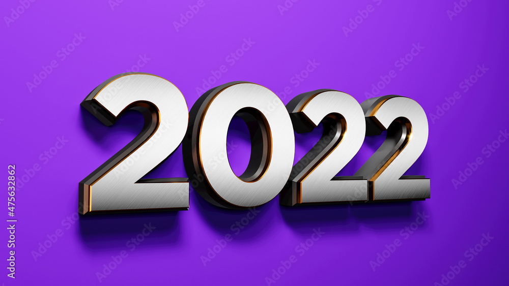 Poster 2022 new year typography; a 3d rendering in the purple background