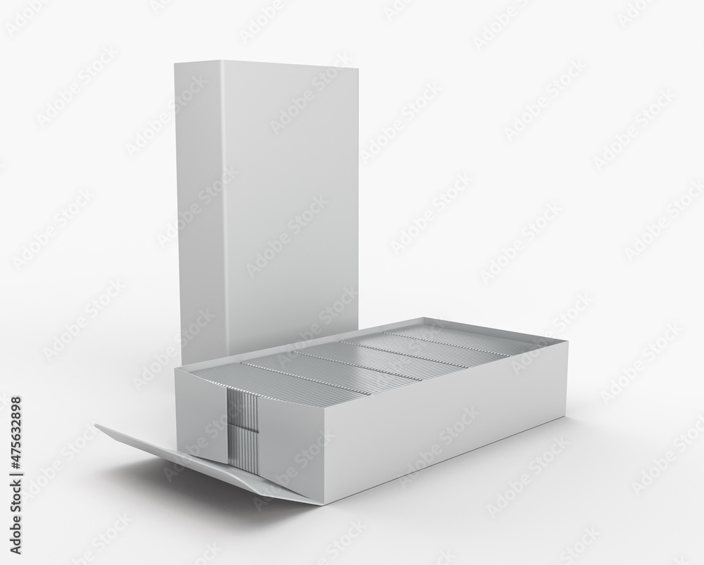 Poster 3d rendering of a box of staples isolated in the white background