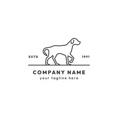 Dog line outline monoline logo retro vintage label vector template
