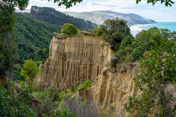 Natural view of the Gore Bay and the Cathedral Cliffs in North Canterbury, New Zealand