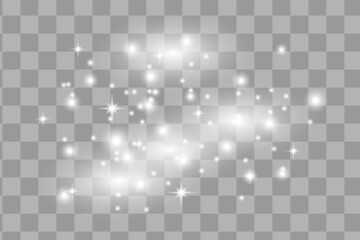 White horizontal lens flares pack. Laser beams, horizontal light rays.Beautiful light flares. Glowing streaks on dark background. Luminous abstract sparkling lined background.