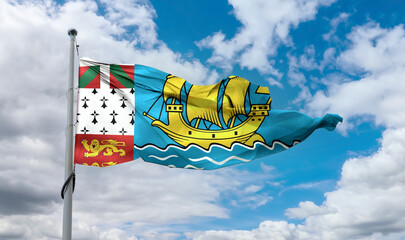 Saint Pierre and Miquelon flag - realistic waving fabric flag