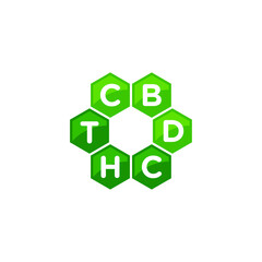 Green Hexagon. Letter THC and CBD. Logo Design. Vector Illustration.