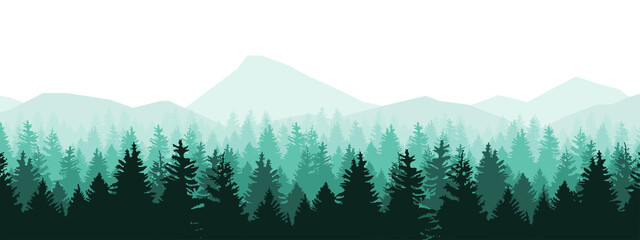 Vector Illustration Pine Landscape Mountain Nature Forest Background Pine Tree Vector