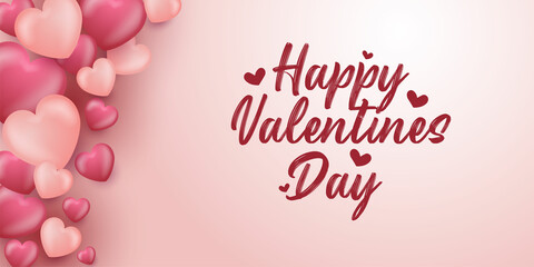 Fototapeta na wymiar Happy Valentine's day banner with 3D realistic red hearts vector design