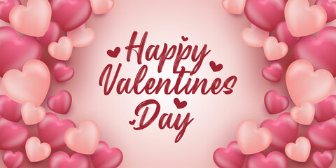 Fototapeta na wymiar Happy Valentine's day banner with sweet happy Valentines day greetings in the middle