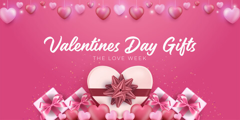 Fototapeta na wymiar Realistic banner Valentine's day gifts vector design
