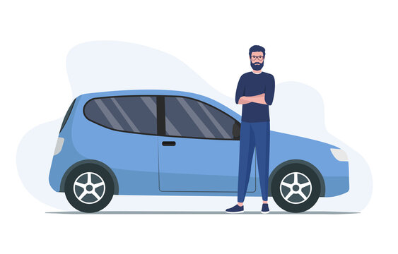 Buying renting a car. Car owner. Colored flat illustration. Isolated on white background.