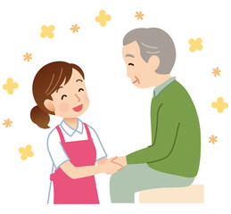 高齢者に話しかける介護士　介護　ヘルパー
